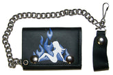 Wholesale Trucker Blue Flame Trifold Leather Wallet